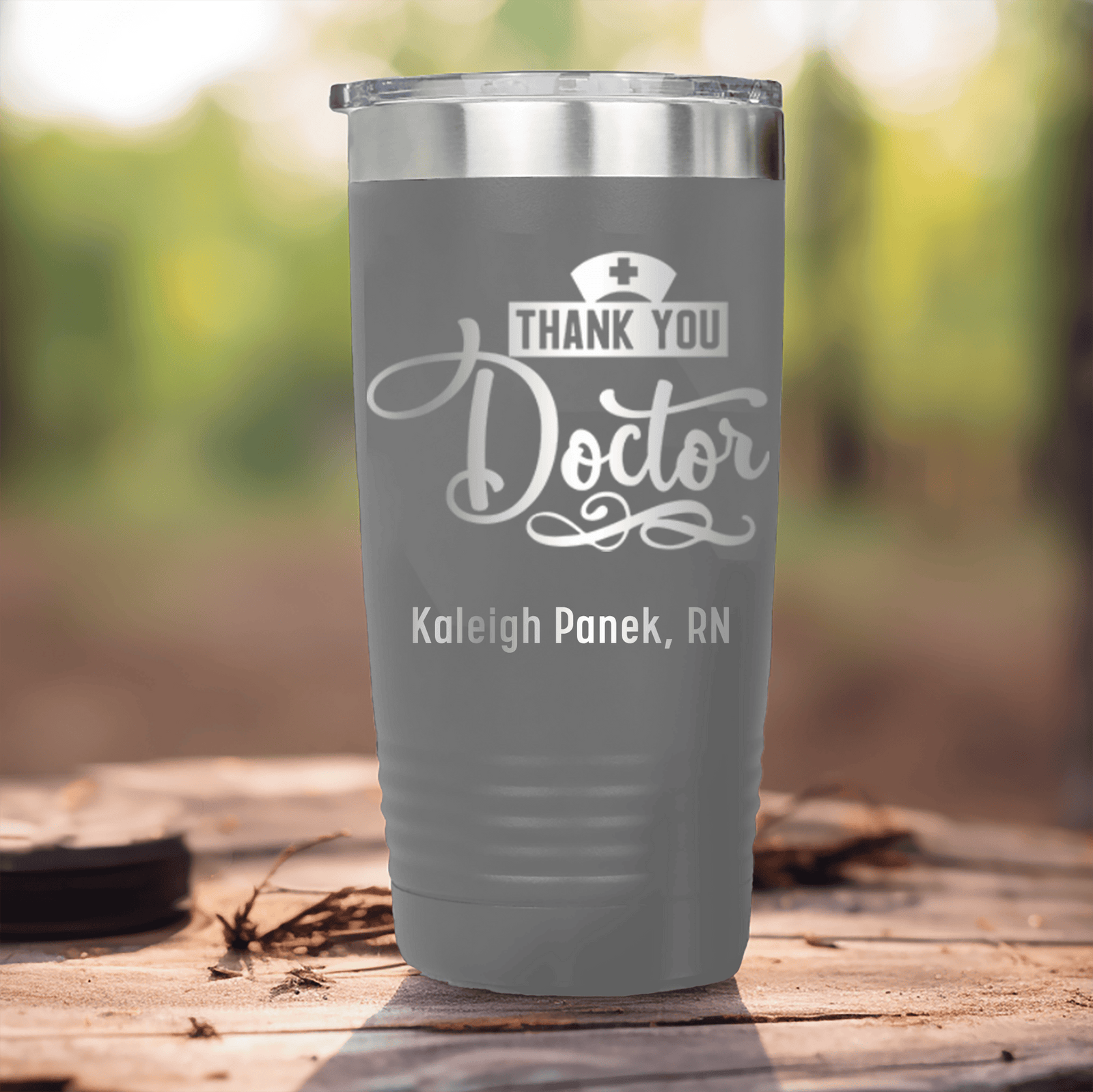 Grey Nurse Tumbler With Thank You Doctor Design