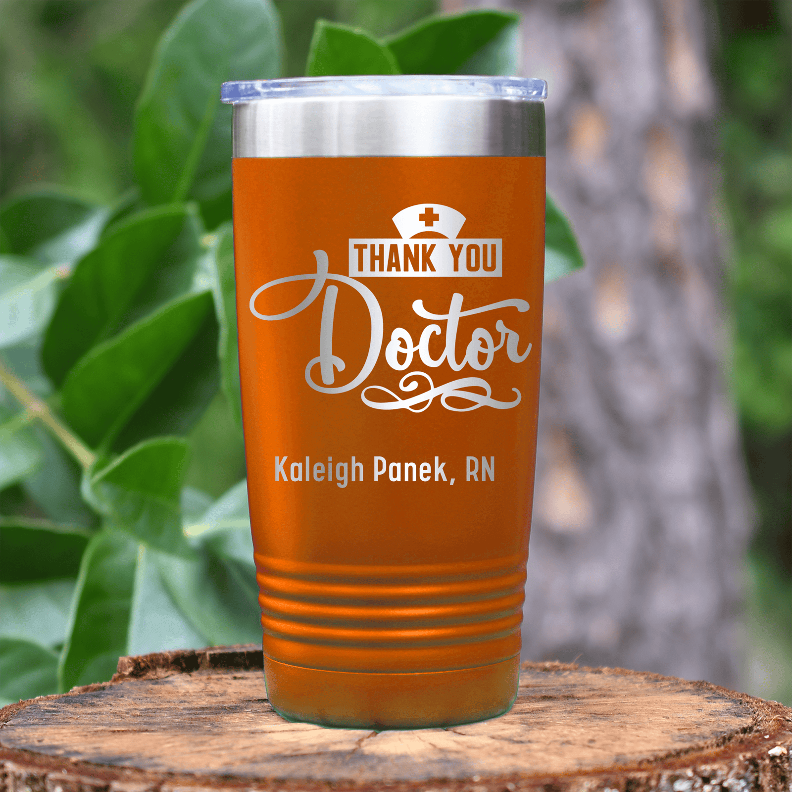 Orange Nurse Tumbler With Thank You Doctor Design