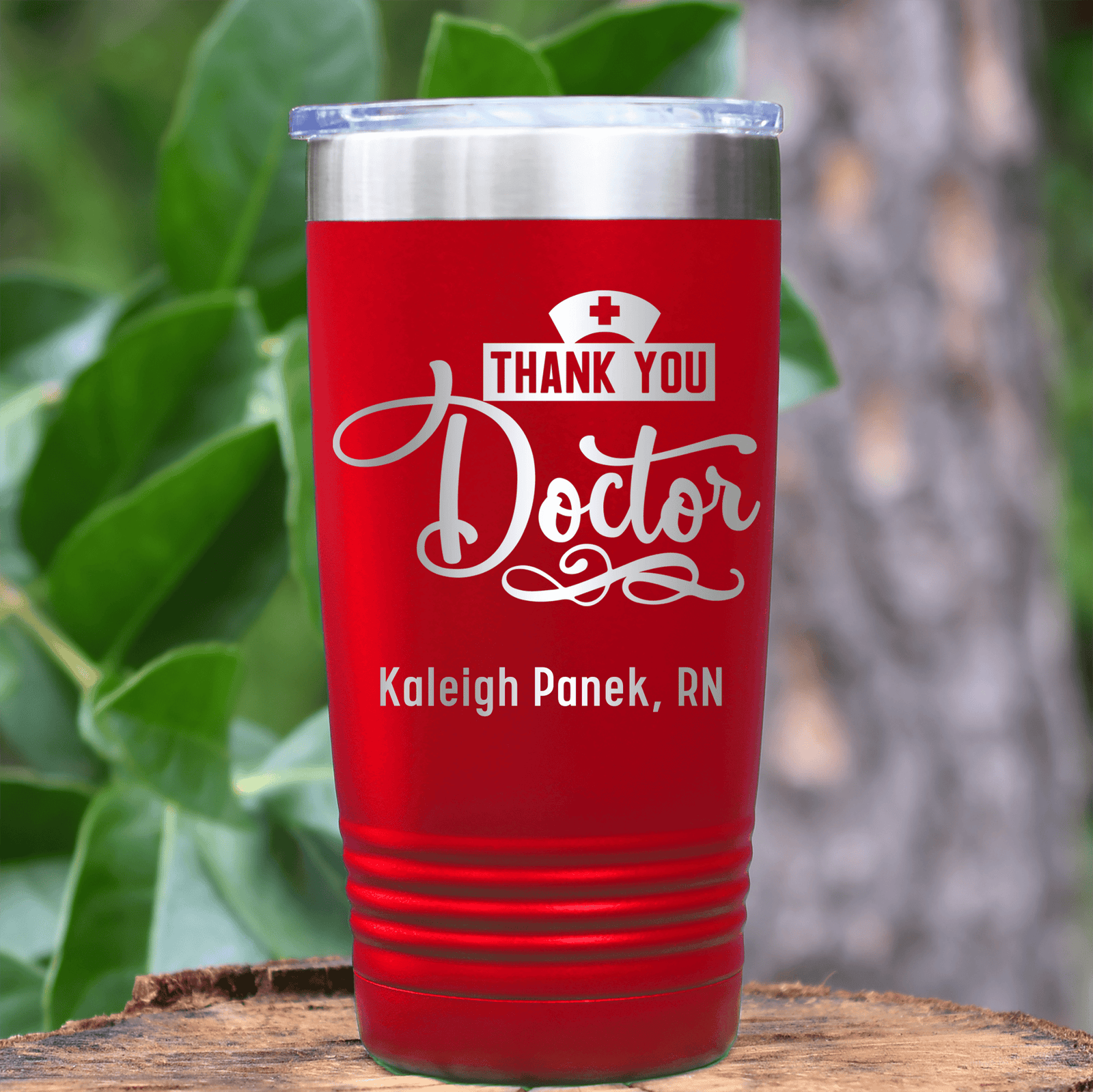Red Nurse Tumbler With Thank You Doctor Design