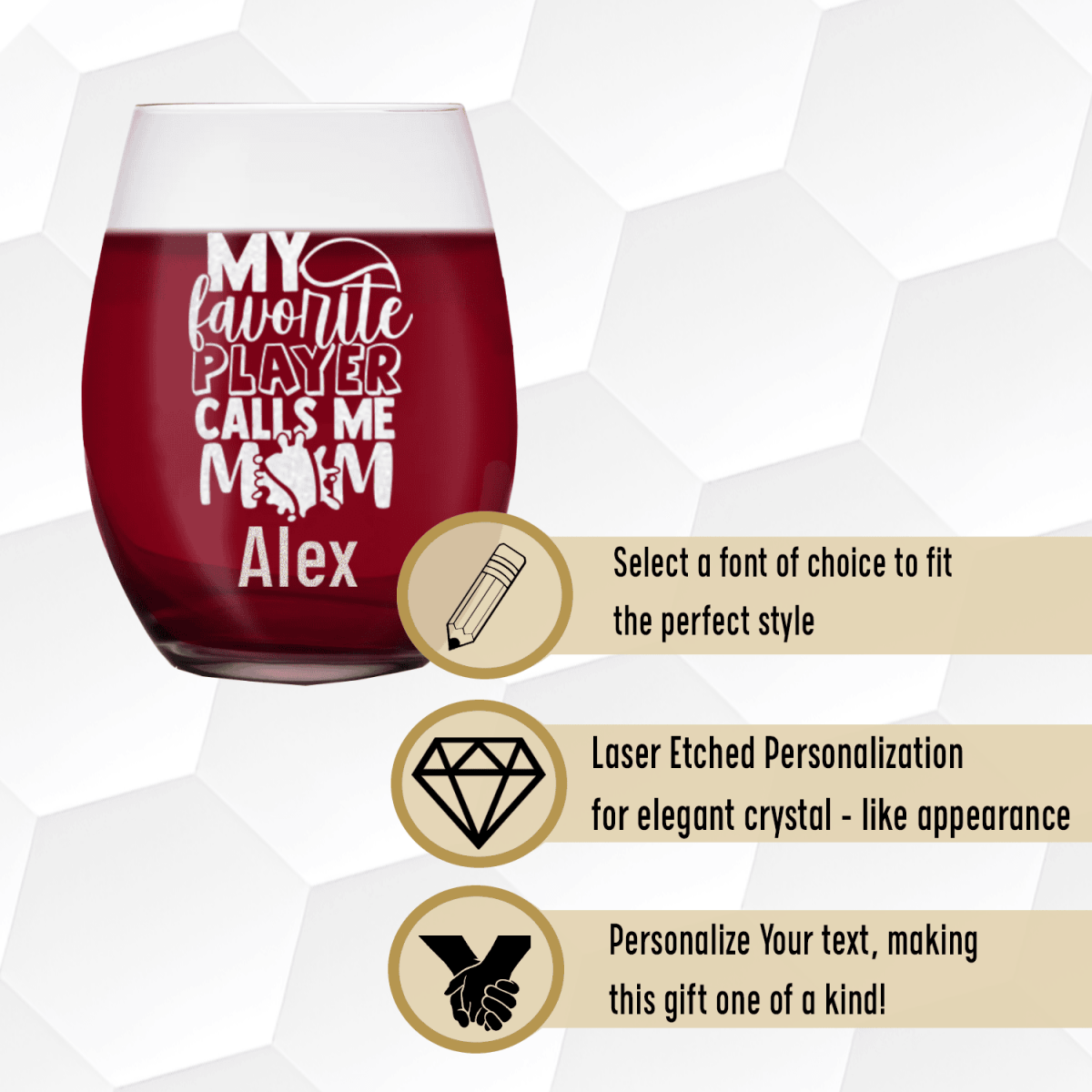 Personalized That Tennis Player Calls Me Mom Stemless Wine Glass for her, Customized Gifts for Women by Groovy Girl Gifts