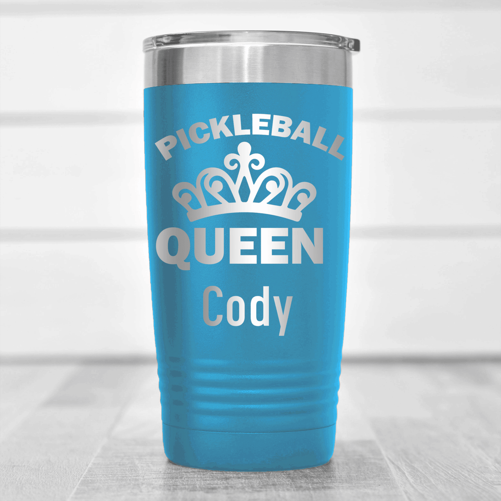 Light Blue Pickleball Tumbler With The Pickleball Queen Design