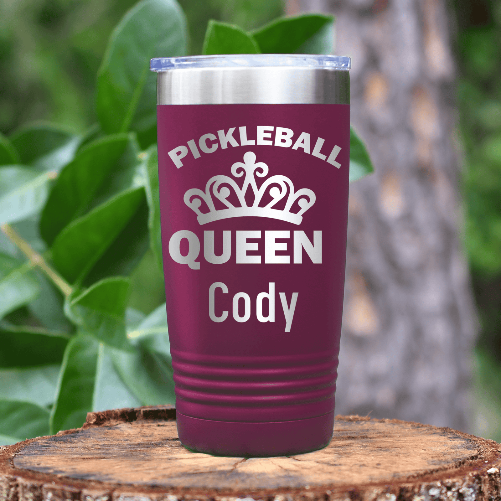 Maroon Pickleball Tumbler With The Pickleball Queen Design