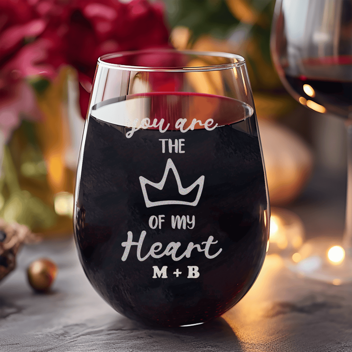 Personalized The Queen Of My Heart Stemless Wine Glass for her, Customized Gifts for Women by Groovy Girl Gifts