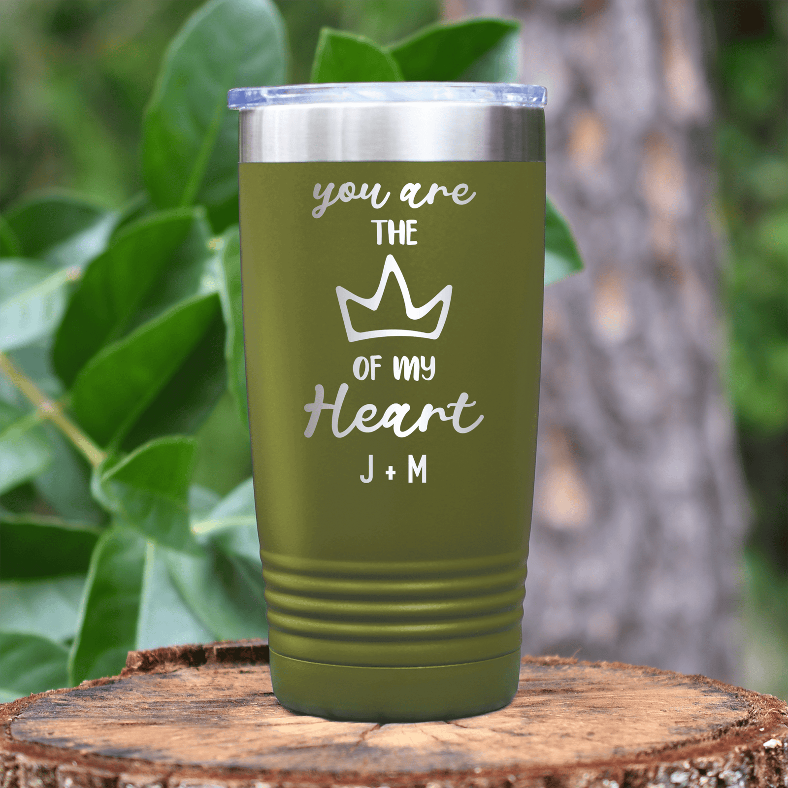 Military Green Valentines Day Tumbler With The Queen Of My Heart Design