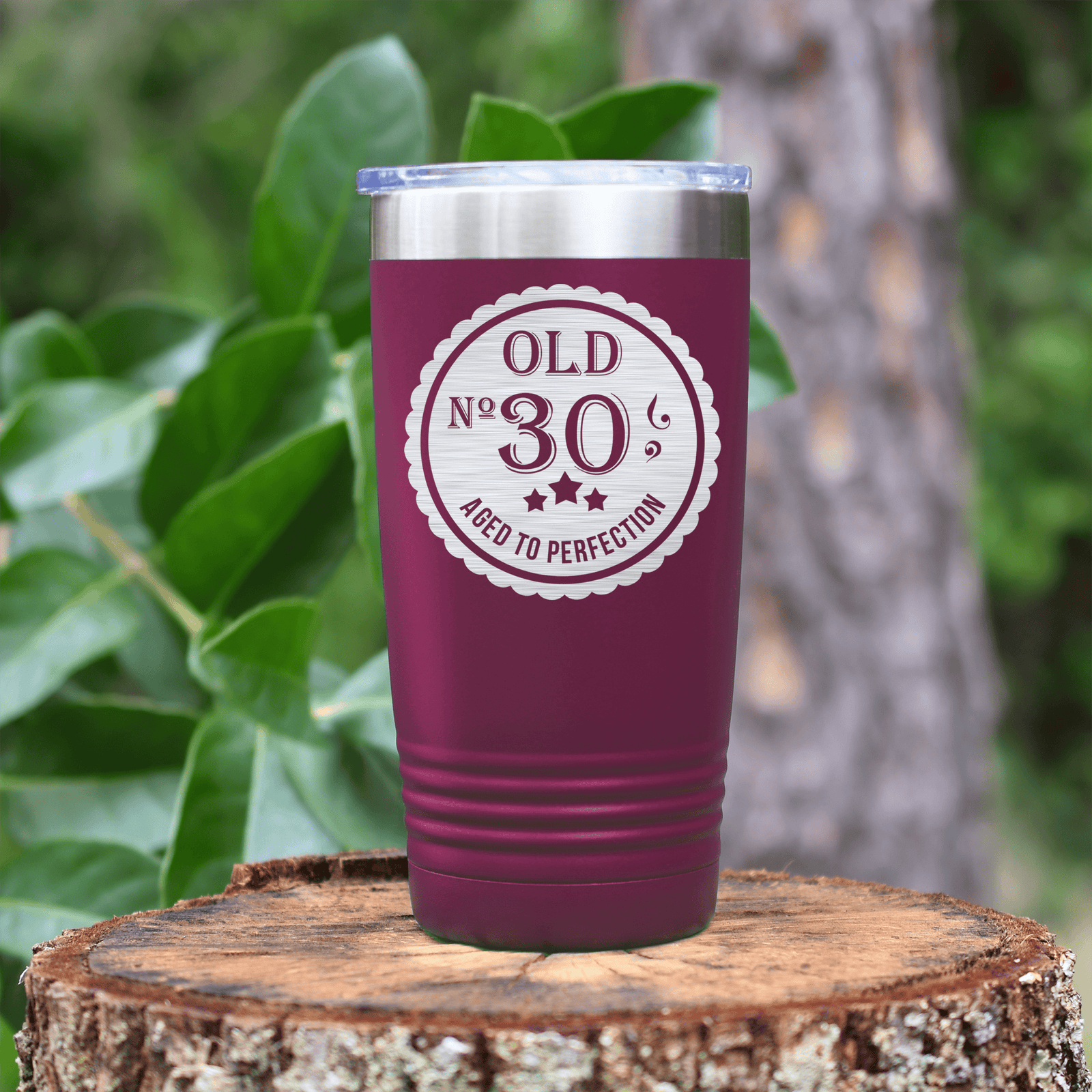 Maroon birthday tumbler Thirty Aged To Perfection