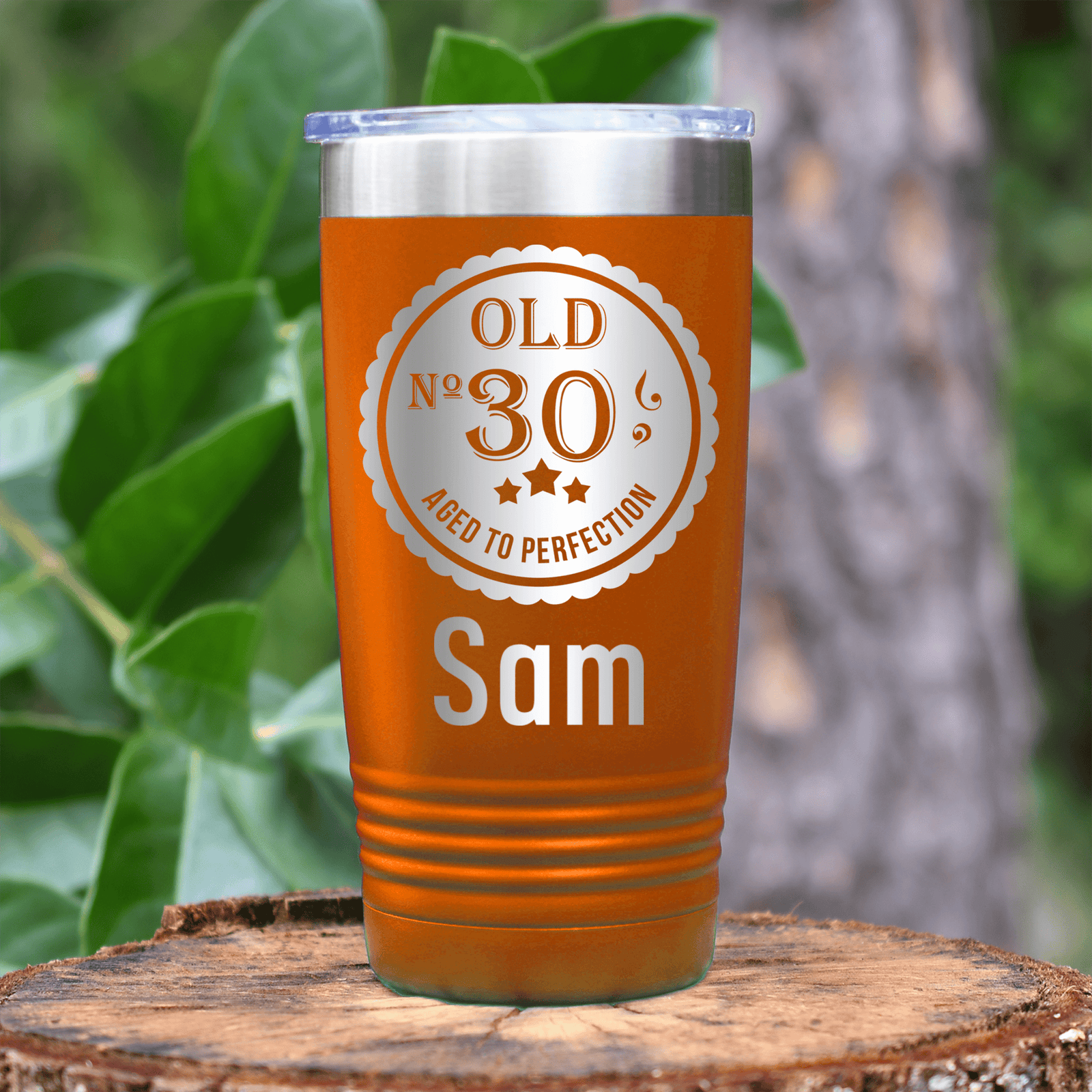 Orange Birthday Tumbler With Thirty Aged To Perfection Design