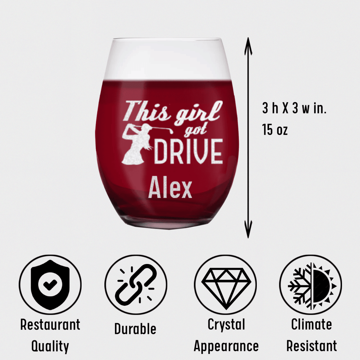 Personalized This Girl Can Drive Stemless Wine Glass for her, Customized Gifts for Women by Groovy Girl Gifts
