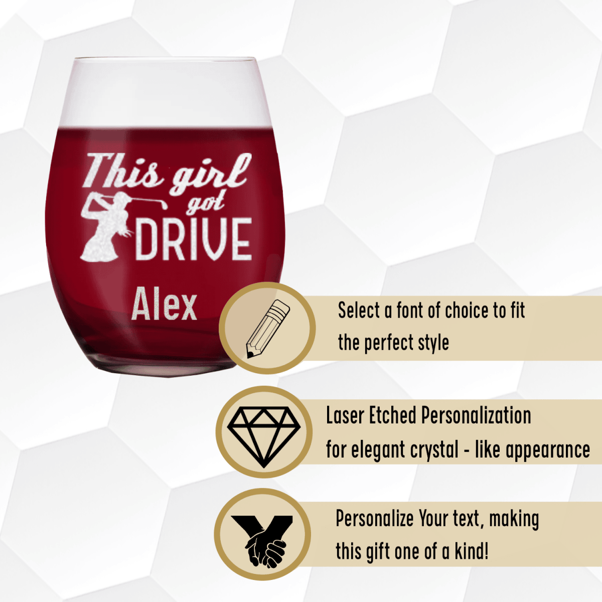 Personalized This Girl Can Drive Stemless Wine Glass for her, Customized Gifts for Women by Groovy Girl Gifts