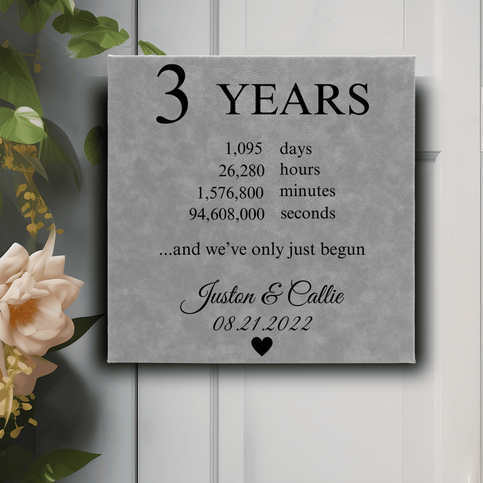 Grey Leather Wall Decor With Three Year Anniversary Design