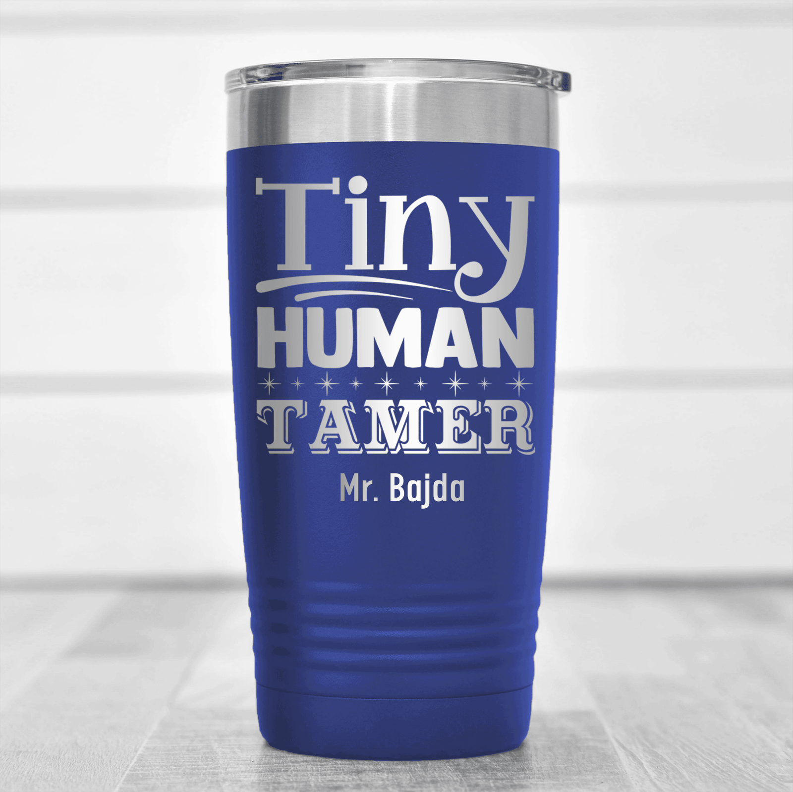Blue Teacher Tumbler With Tiny Human Tamer Design