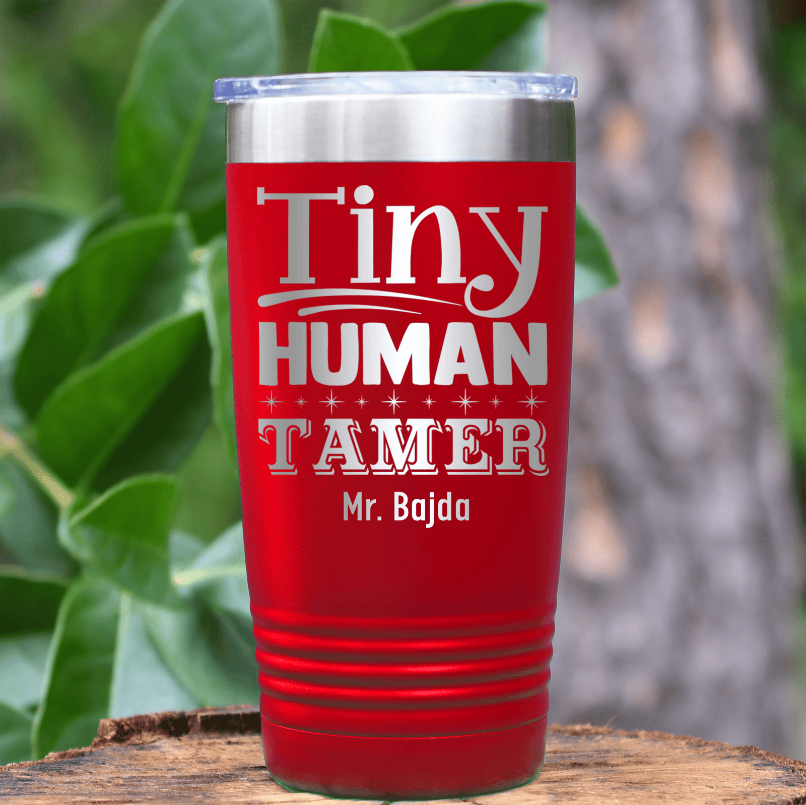 Red Teacher Tumbler With Tiny Human Tamer Design