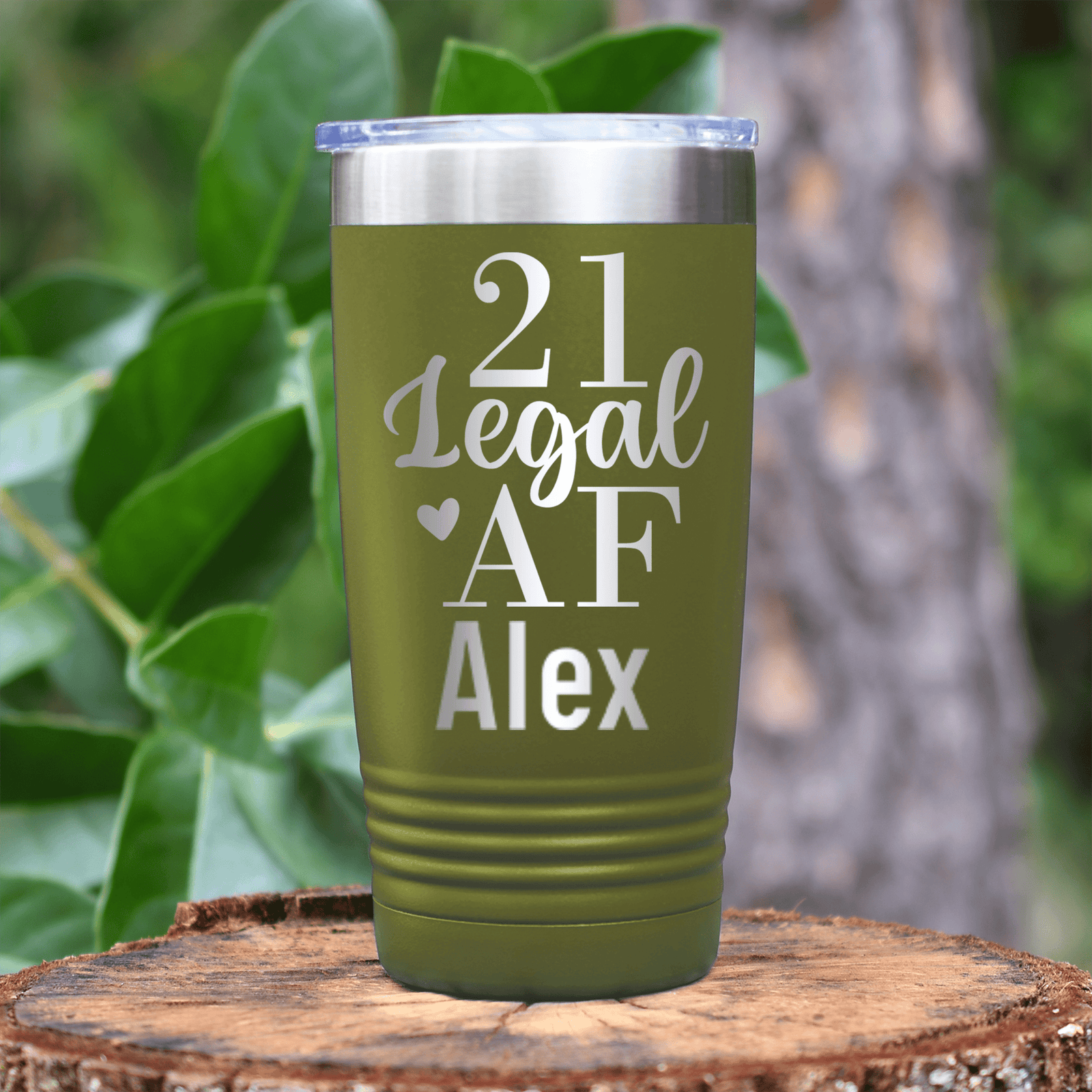 Military Green Birthday Tumbler With Twenty One Af Design