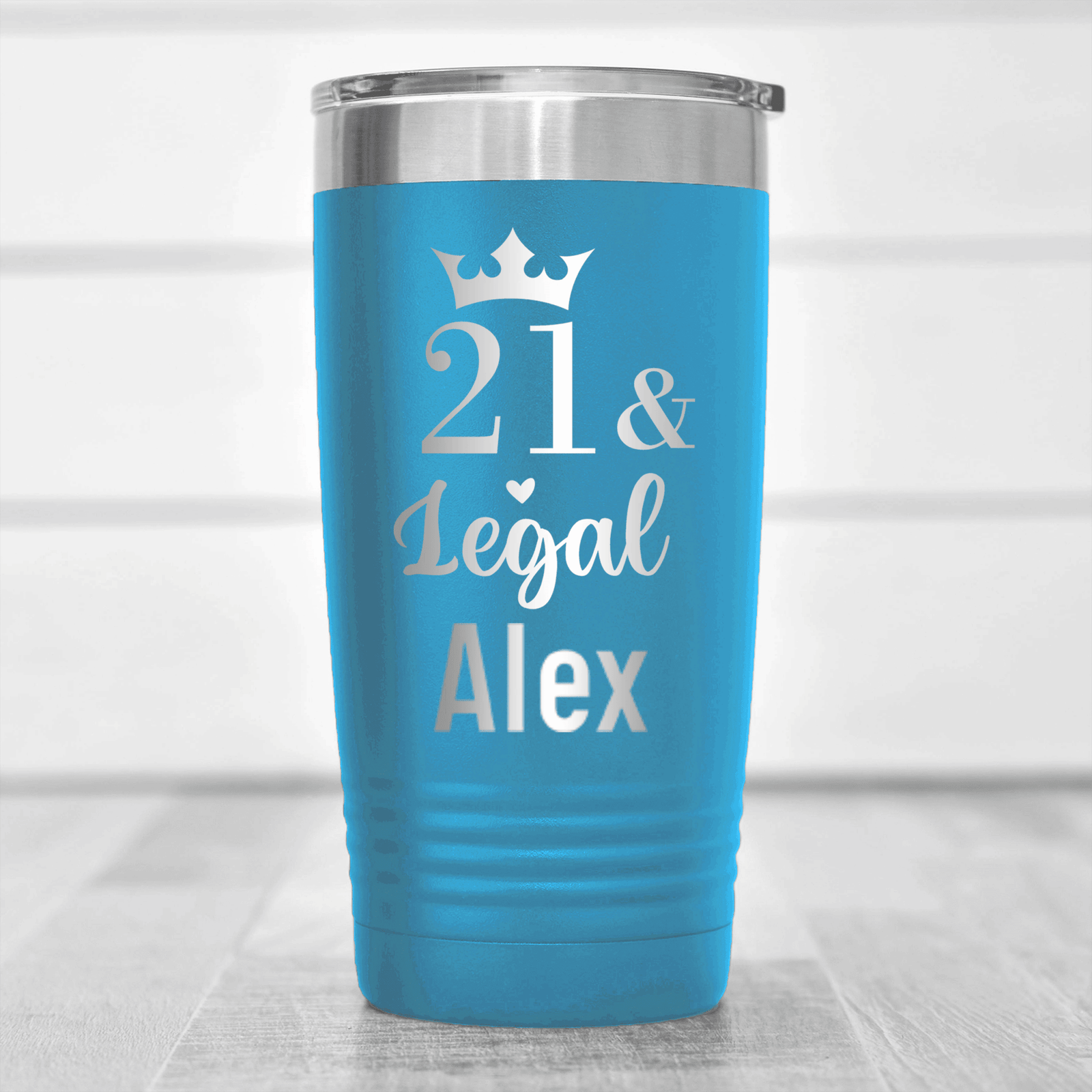 Light Blue Birthday Tumbler With Twenty One And Legal Design