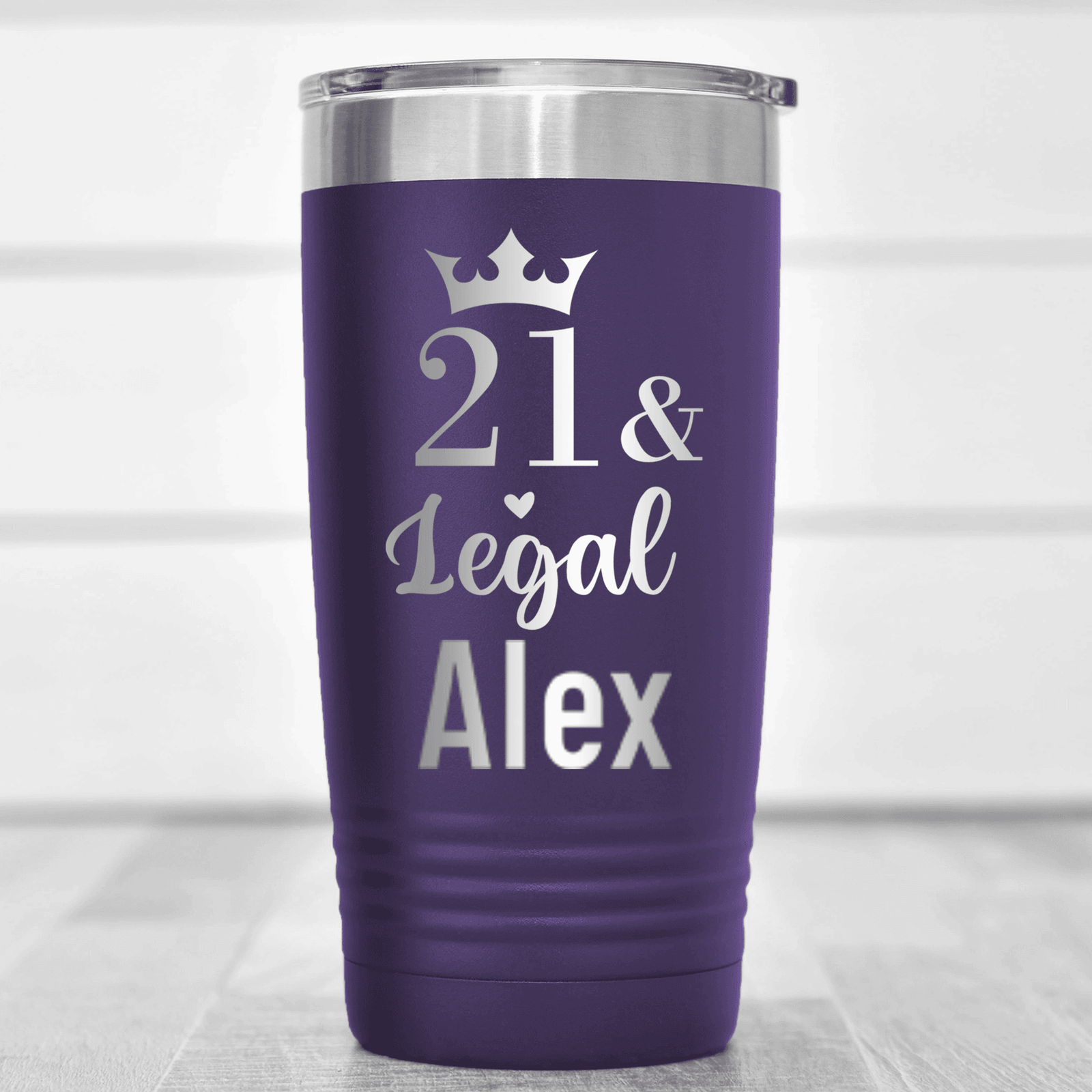 Purple Birthday Tumbler With Twenty One And Legal Design
