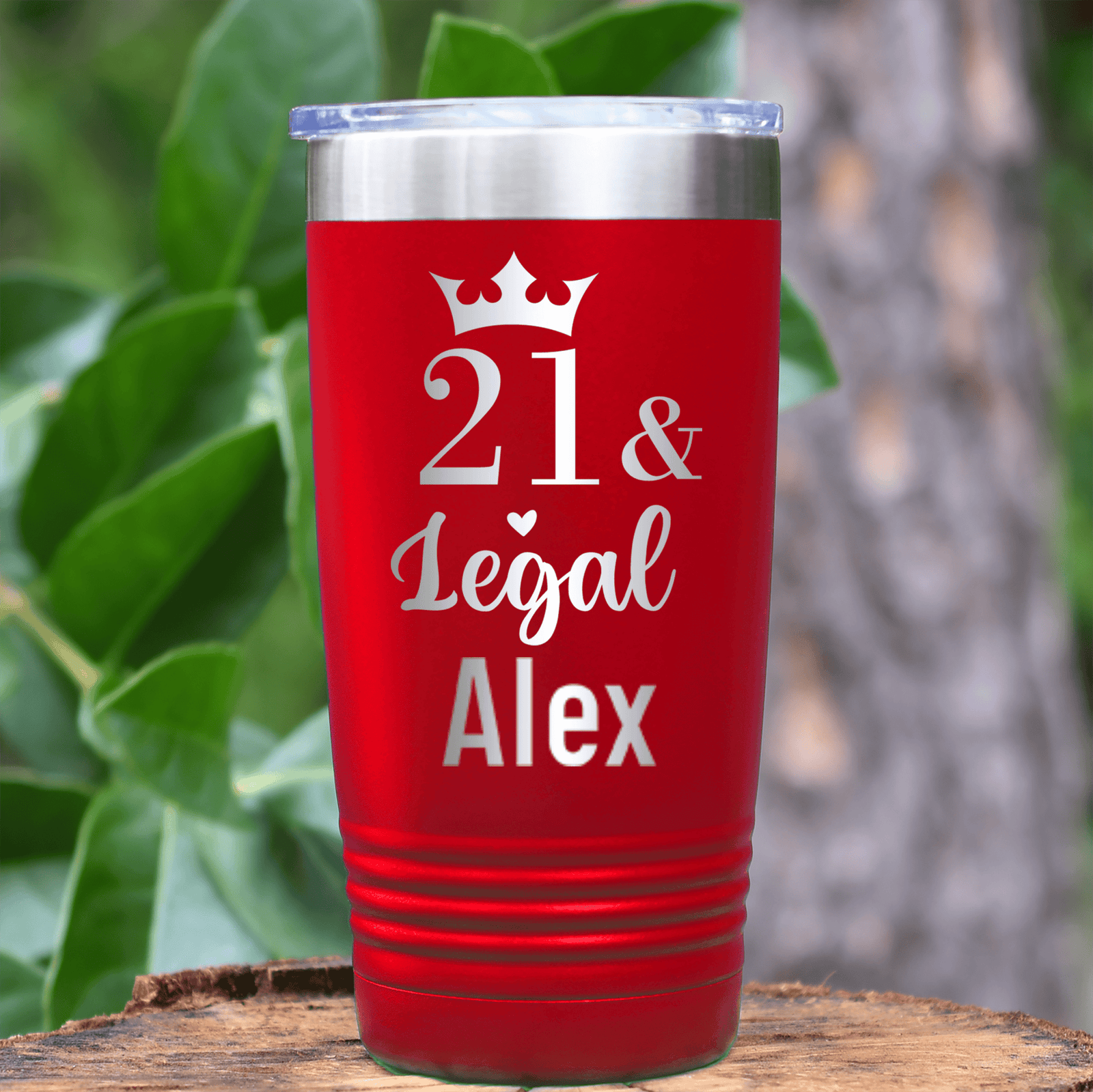 Red Birthday Tumbler With Twenty One And Legal Design