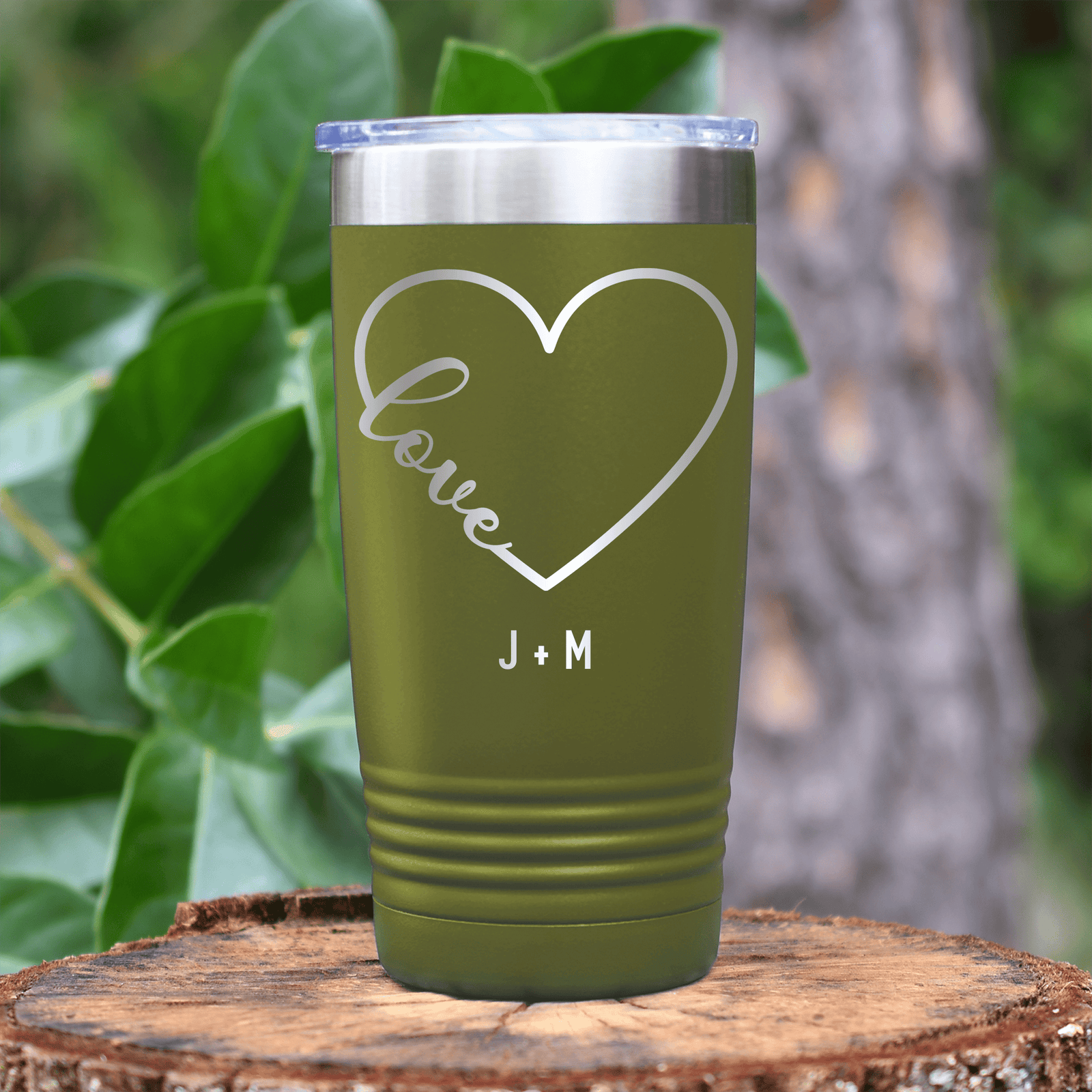 Military Green Valentines Day Tumbler With Valentines Heart Design