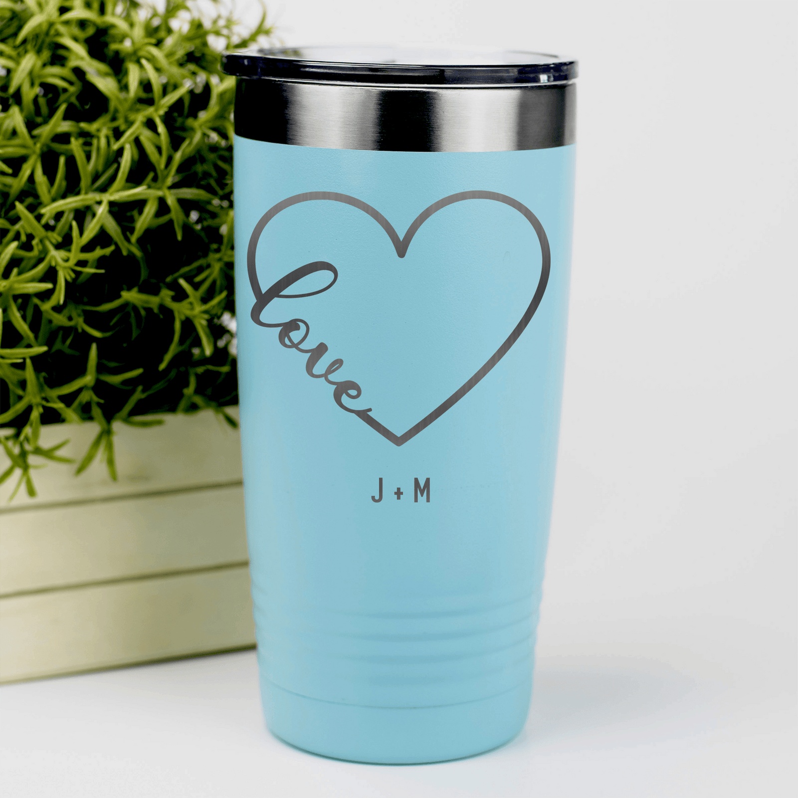Teal Valentines Day Tumbler With Valentines Heart Design