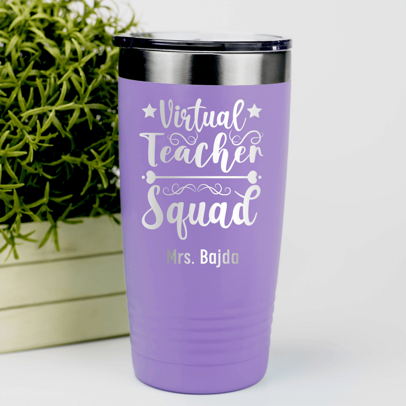 Light Purple Teacher Tumbler With Virtual Teacher Squad Design