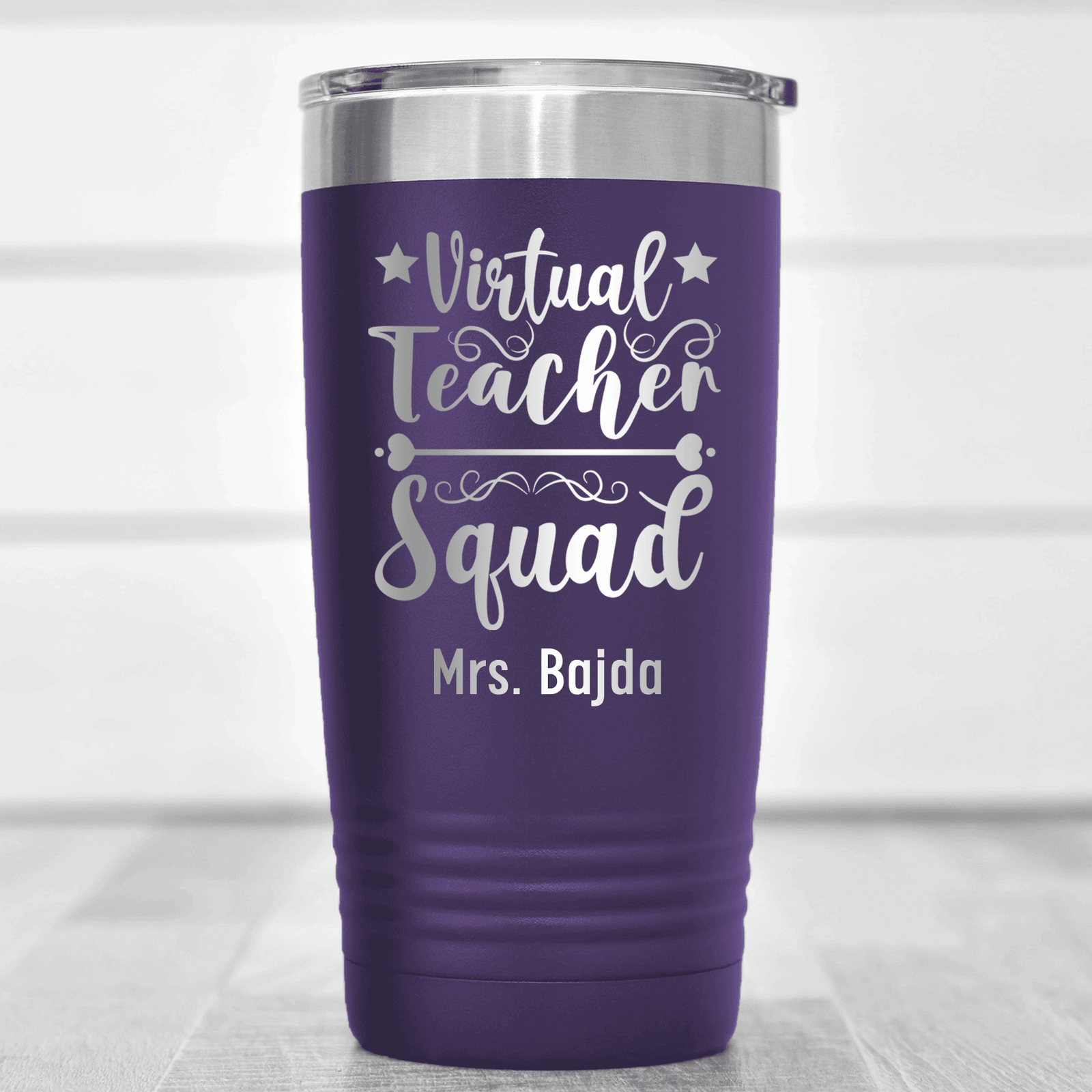 Purple Teacher Tumbler With Virtual Teacher Squad Design
