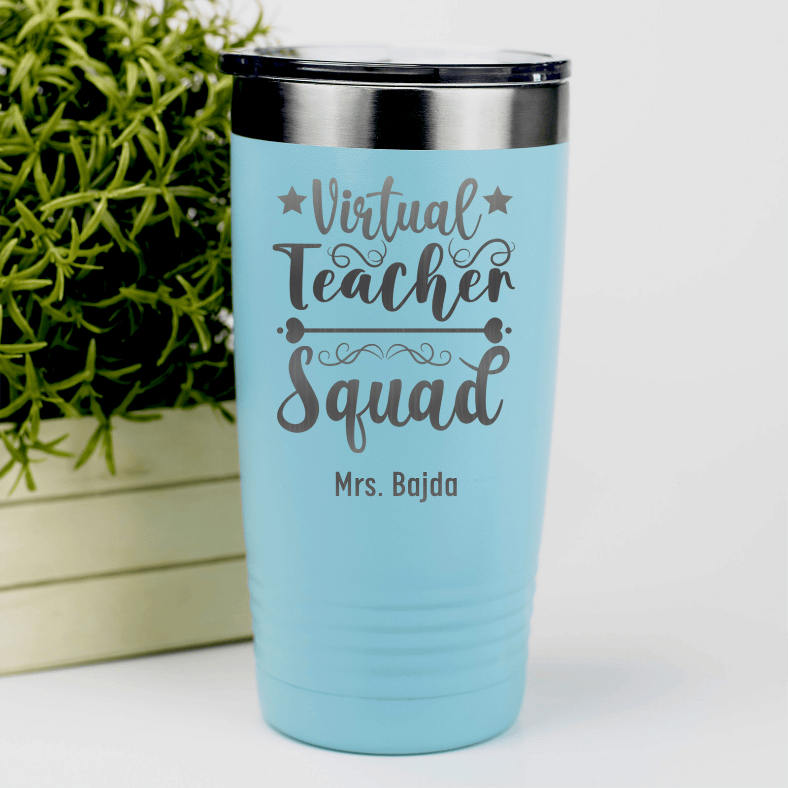 Teal Teacher Tumbler With Virtual Teacher Squad Design