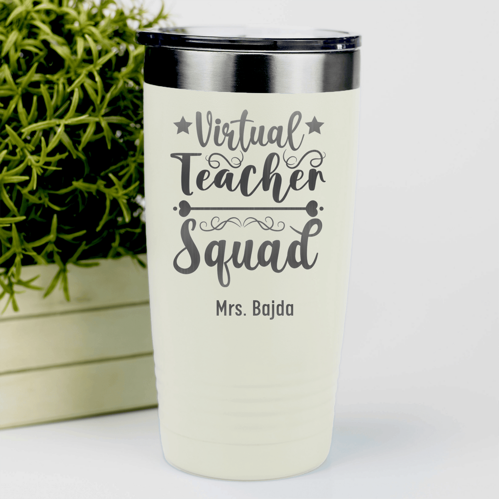 White Teacher Tumbler With Virtual Teacher Squad Design