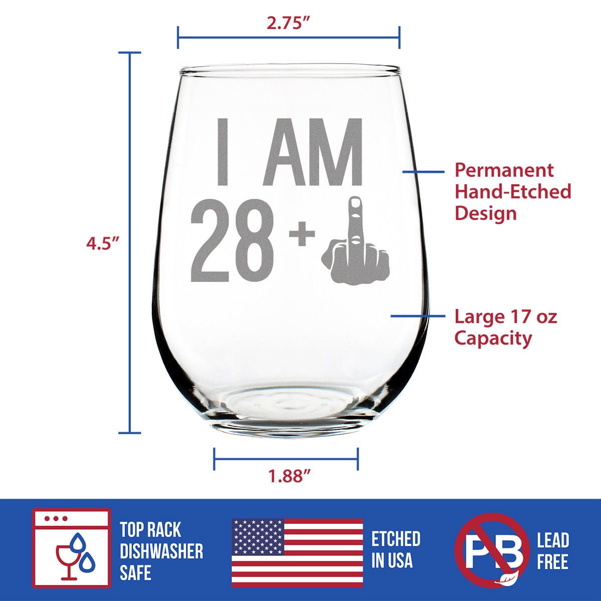 Personalized 29th Birthday Stemless Wine Glass for her, Customized Gifts for Women by Groovy Girl Gifts