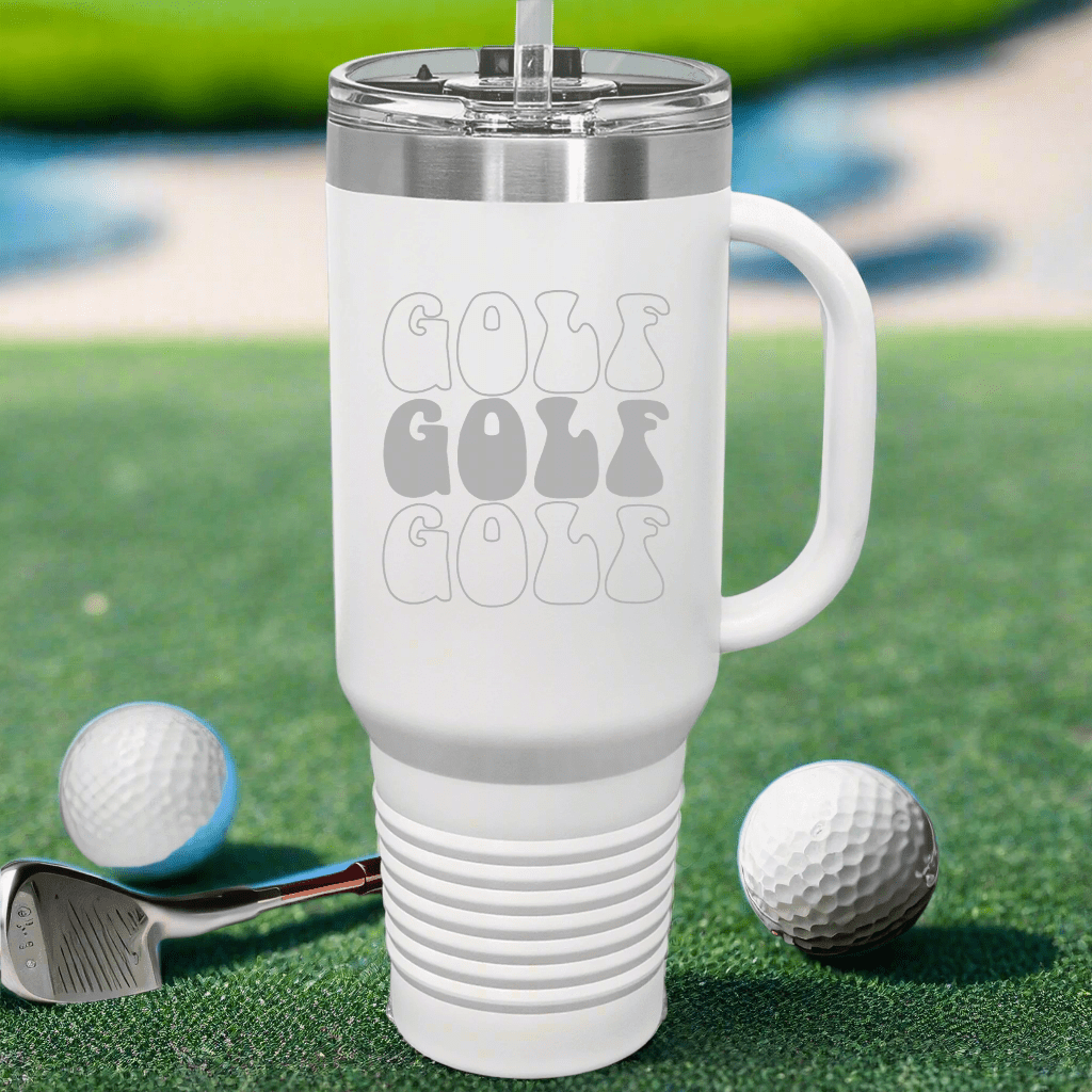 White Golf Golf Golf Tumbler with Handle and Straw