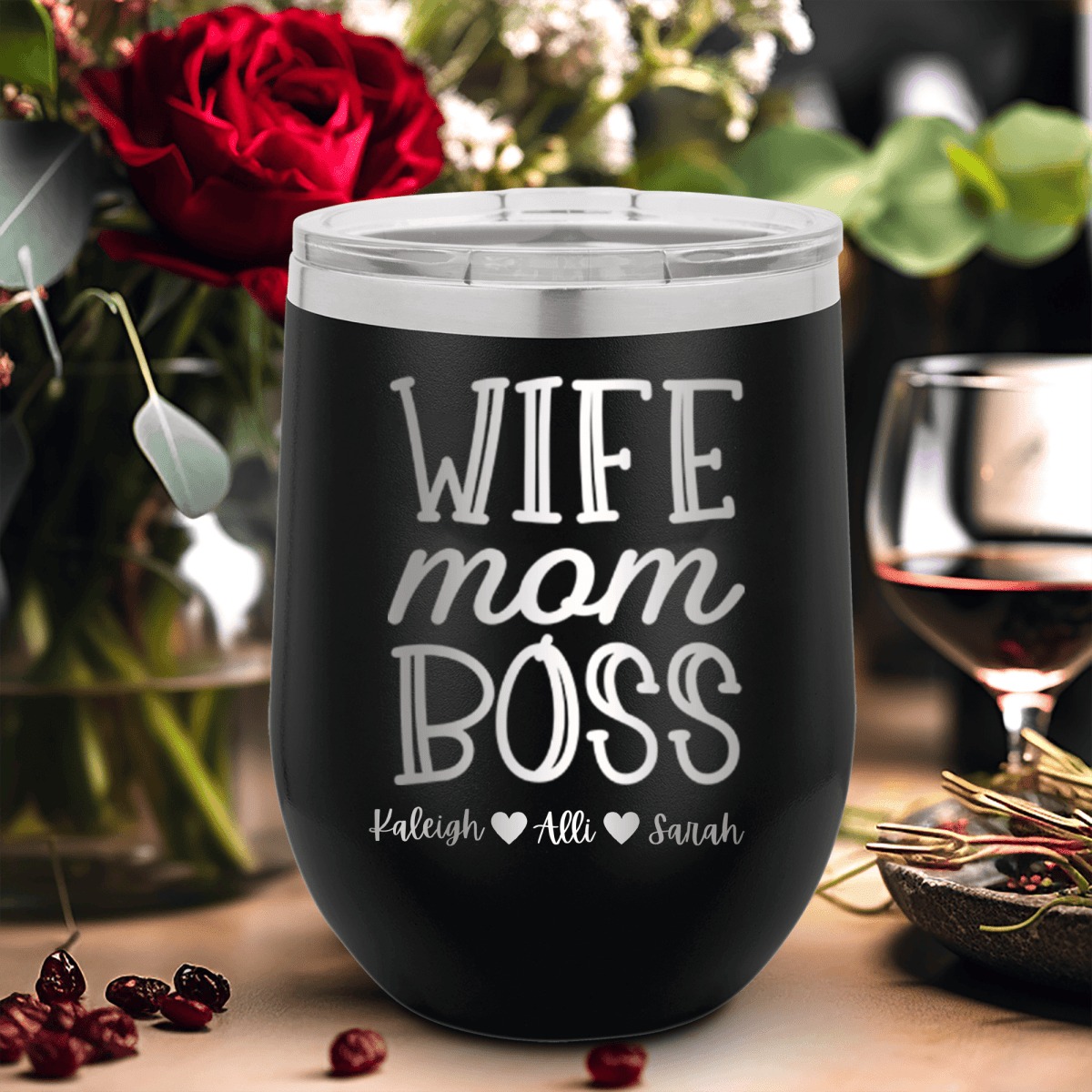 Personalized Wife Mom Boss Wine Tumbler for her, Customized Gifts for Women by Groovy Girl Gifts
