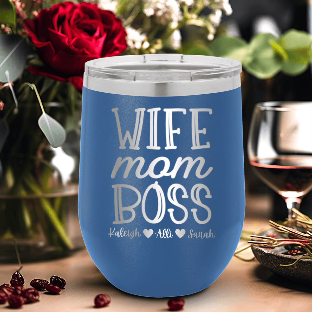 Personalized Wife Mom Boss Wine Tumbler for her, Customized Gifts for Women by Groovy Girl Gifts