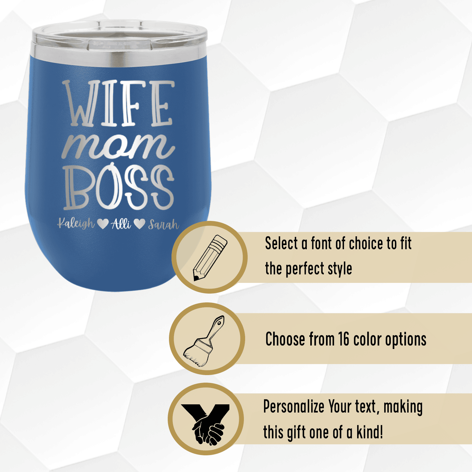Personalized Wife Mom Boss Wine Tumbler for her, Customized Gifts for Women by Groovy Girl Gifts