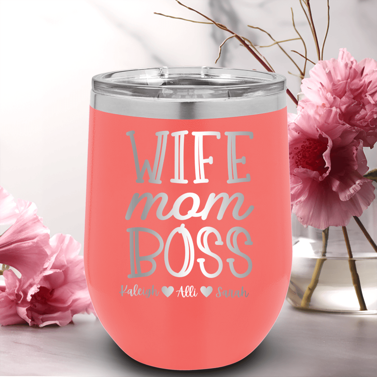 Personalized Wife Mom Boss Wine Tumbler for her, Customized Gifts for Women by Groovy Girl Gifts