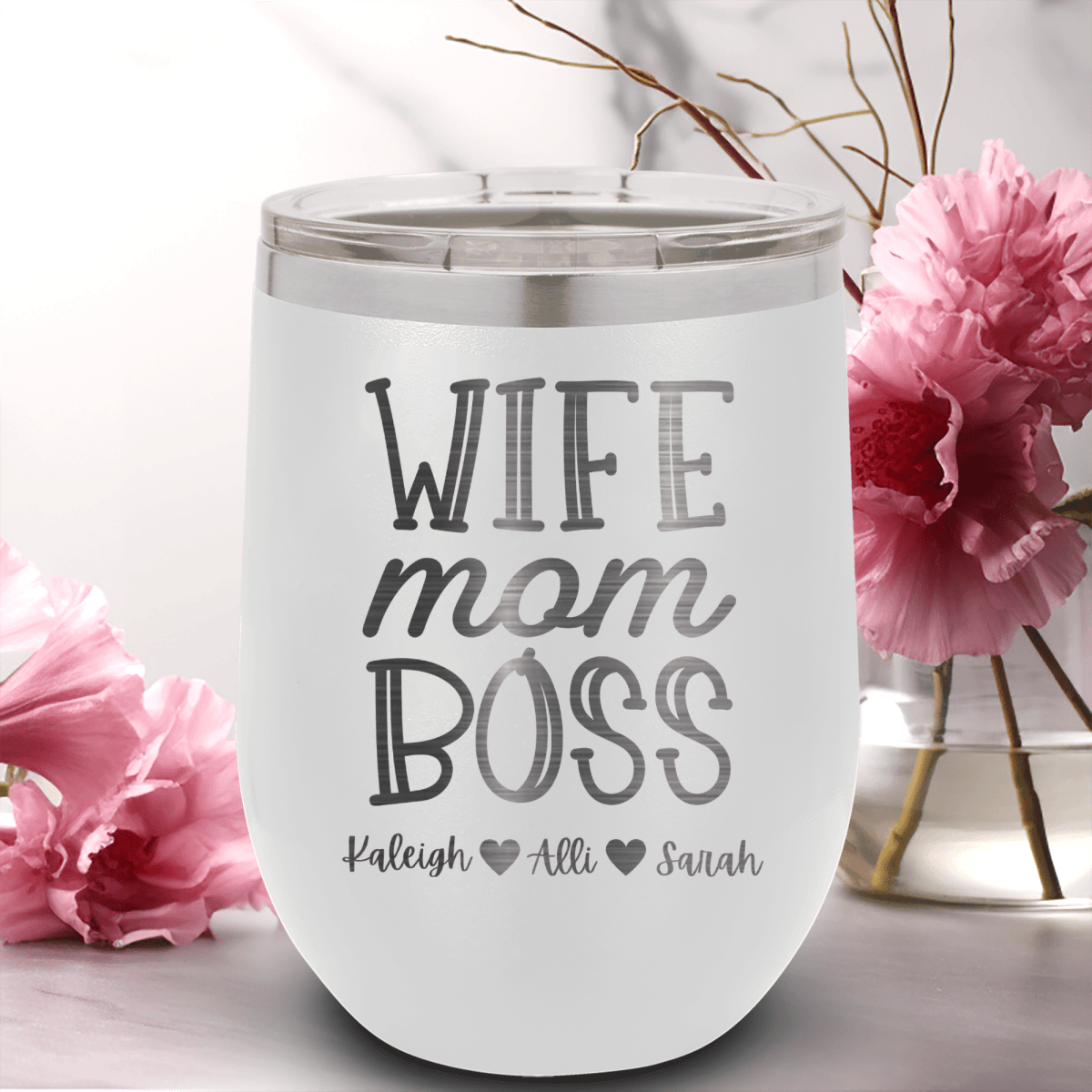 Personalized Wife Mom Boss Wine Tumbler for her, Customized Gifts for Women by Groovy Girl Gifts