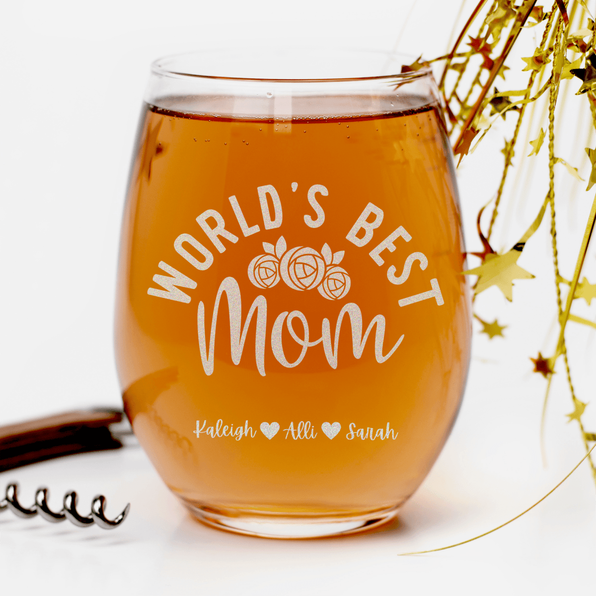 Personalized Worlds Best Mom Stemless Wine Glass for her, Customized Gifts for Women by Groovy Girl Gifts