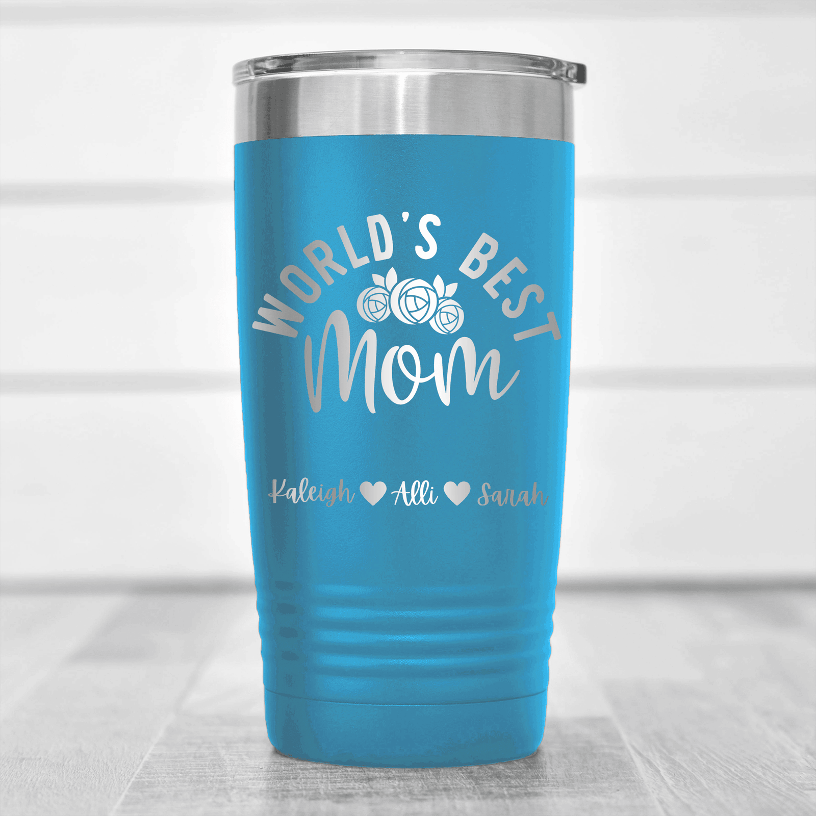 Light Blue Mothers Day Tumbler With Worlds Best Mom Design
