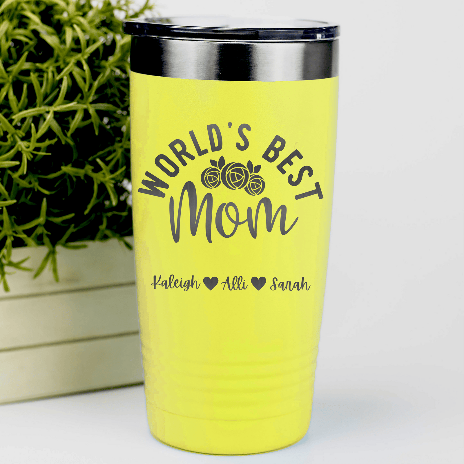 Yellow Mothers Day Tumbler With Worlds Best Mom Design