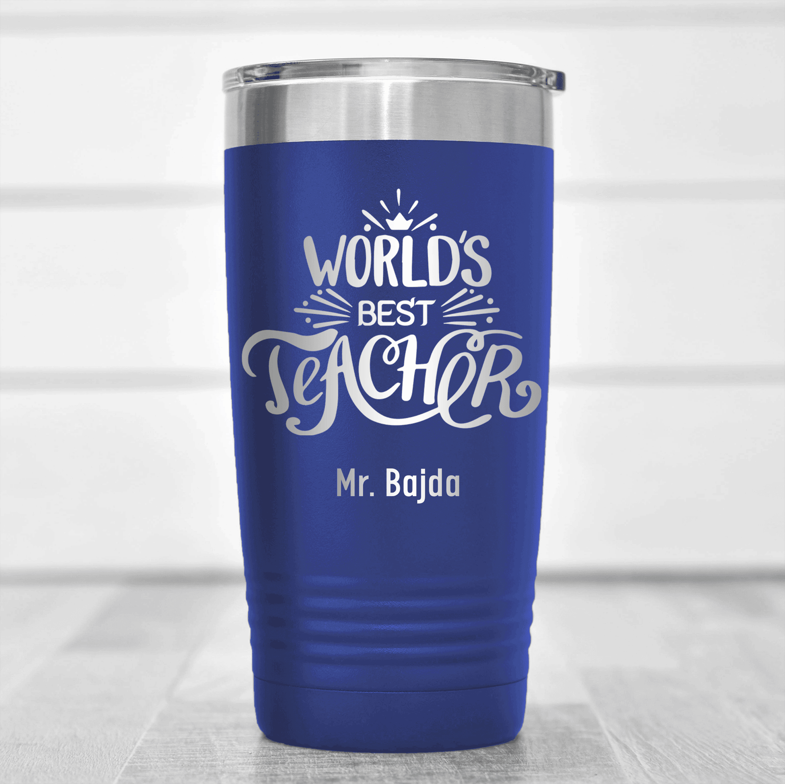 Blue Teacher Tumbler With Worlds Best Teacher Design