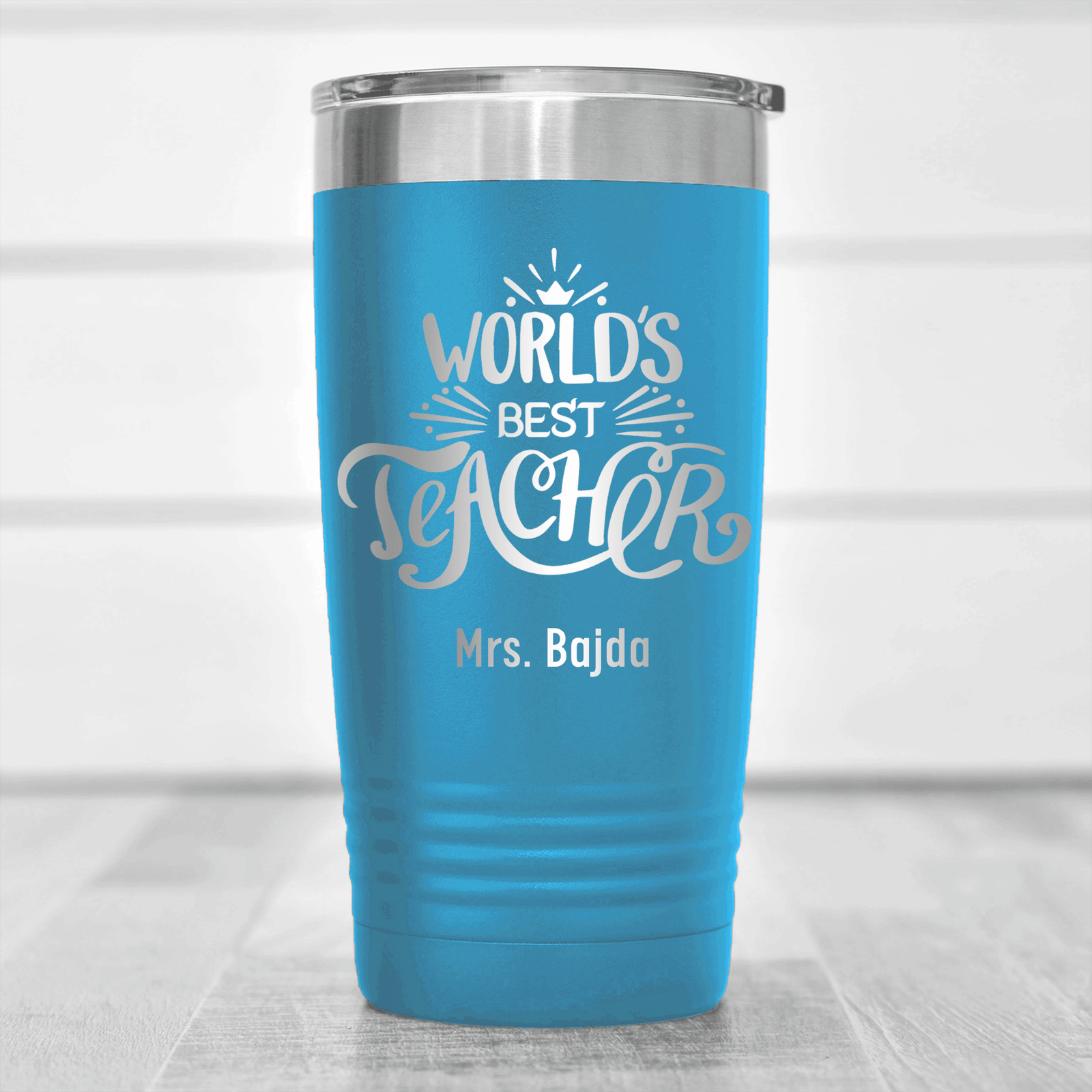 Light Blue Teacher Tumbler With Worlds Best Teacher Design