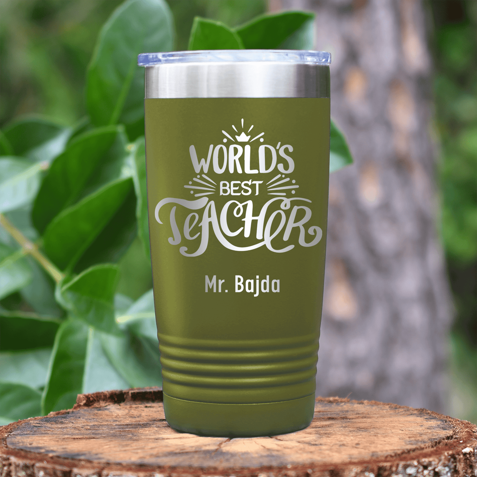 Military Green Teacher Tumbler With Worlds Best Teacher Design