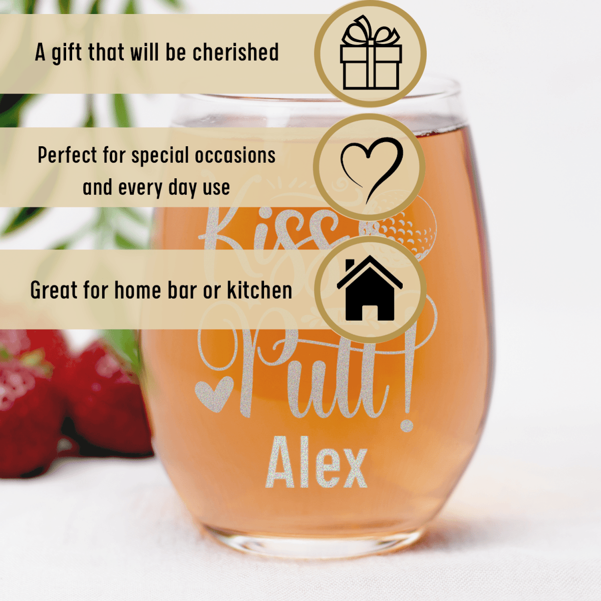 Personalized You Can Kiss My Putt Stemless Wine Glass for her, Customized Gifts for Women by Groovy Girl Gifts