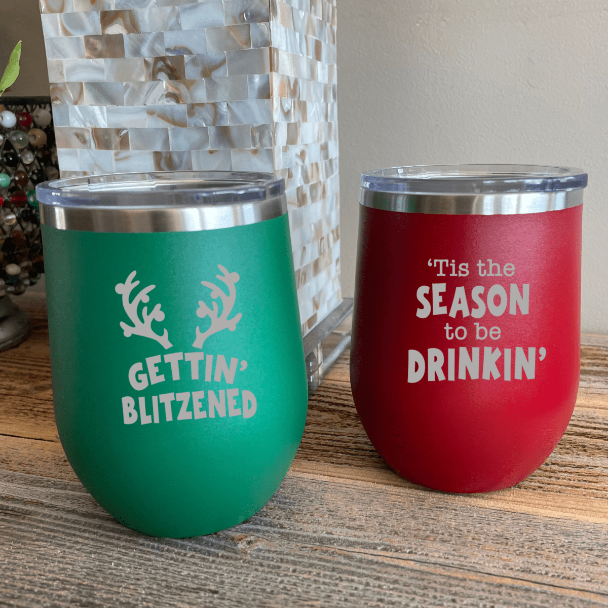 Personalized Christmas Wine Tumblers for her, Customized Gifts for Women by Groovy Girl Gifts
