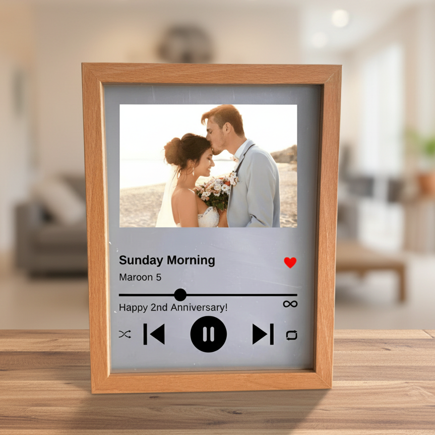 Personalized Wooden picture frame with a favorite song display