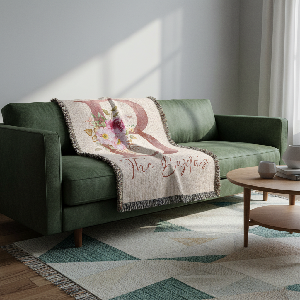 Floral Monogram Woven Blanket