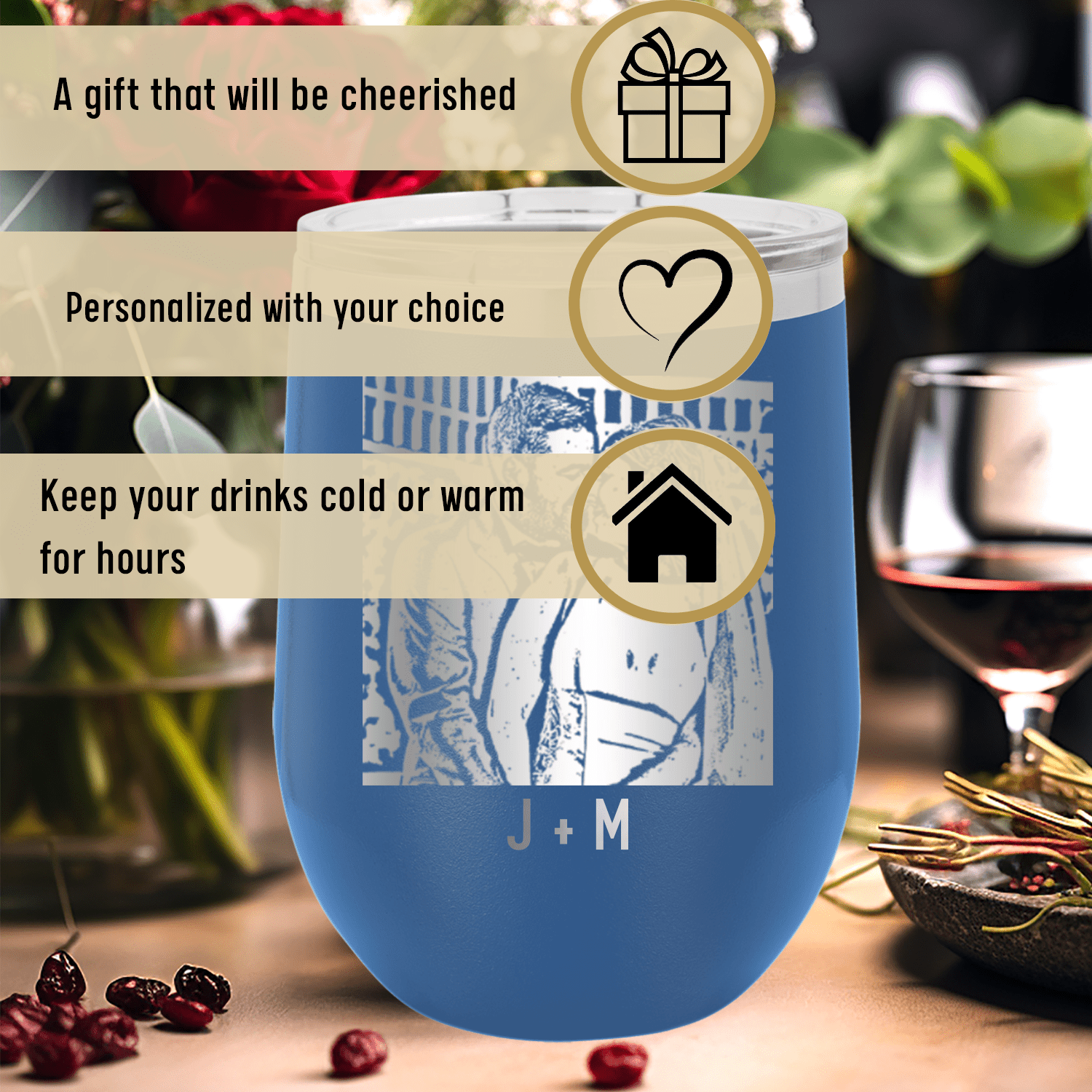 Personalized Anniversary Photo - Custom Laser Engraved Wine Tumbler for her, Customized Gifts for Women by Groovy Girl Gifts