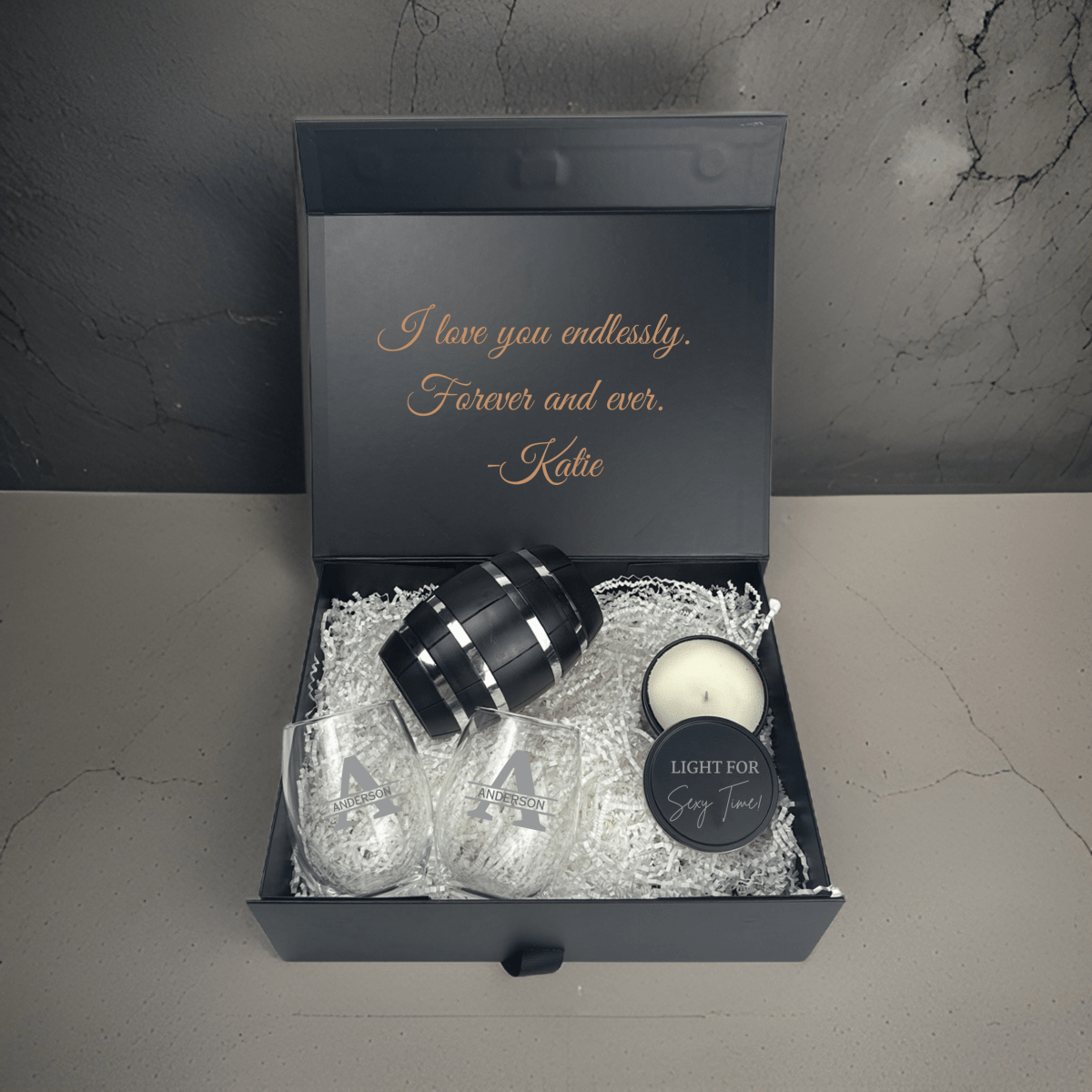 Personalized Elegant Anniversary Wine Gift Box for her, Customized Gifts for Women by Groovy Girl Gifts