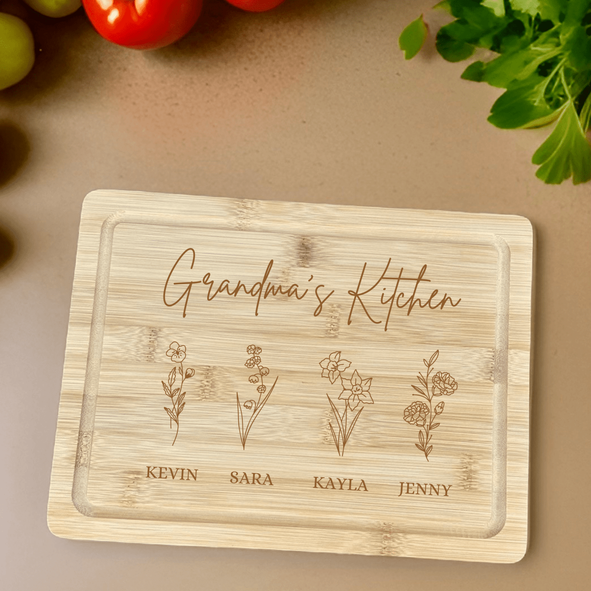 Personalized Floral Family Cutting Board for her, Customized Gifts for Women by Groovy Girl Gifts