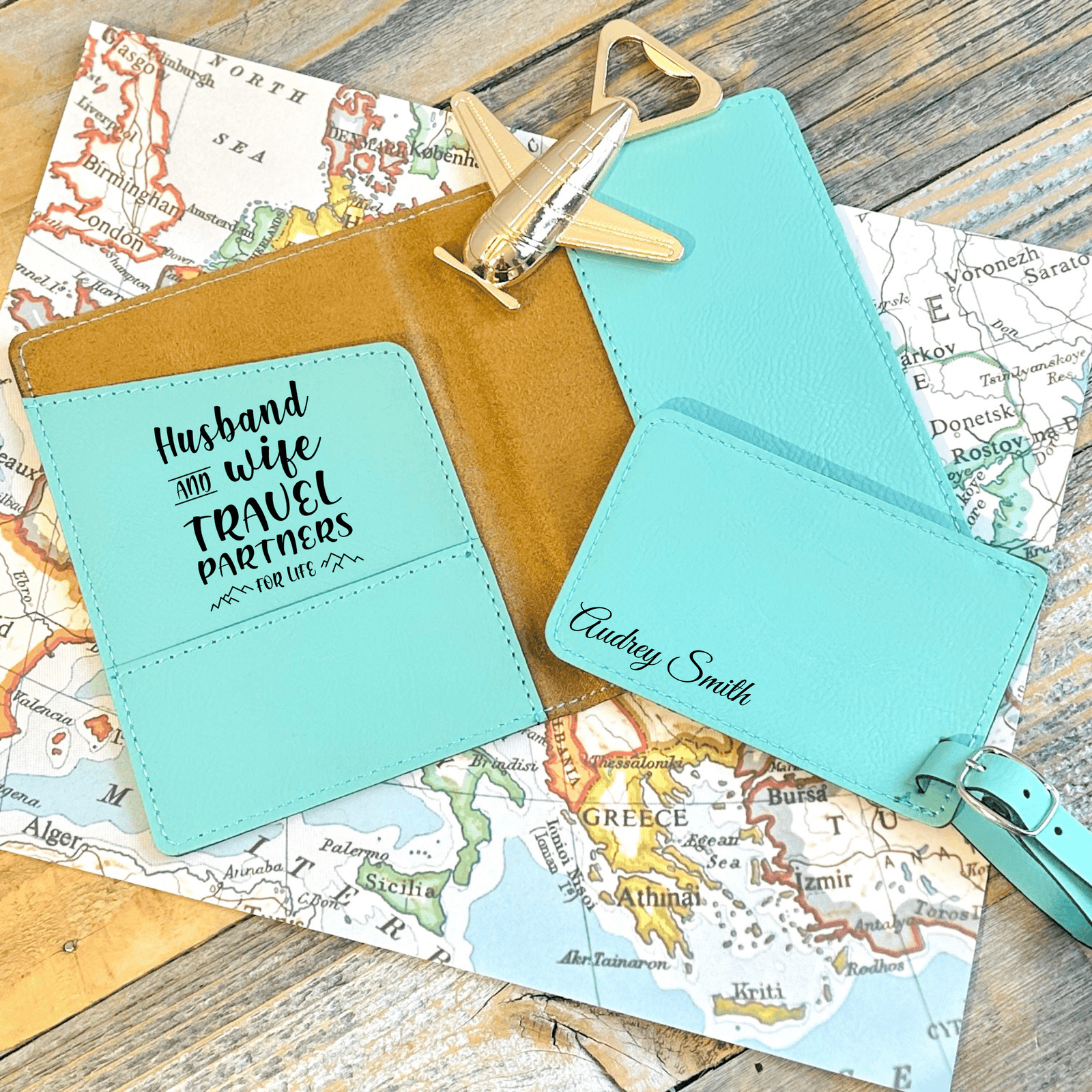 Personalized Travel Partners For Life Set for her, Customized Gifts for Women by Groovy Girl Gifts