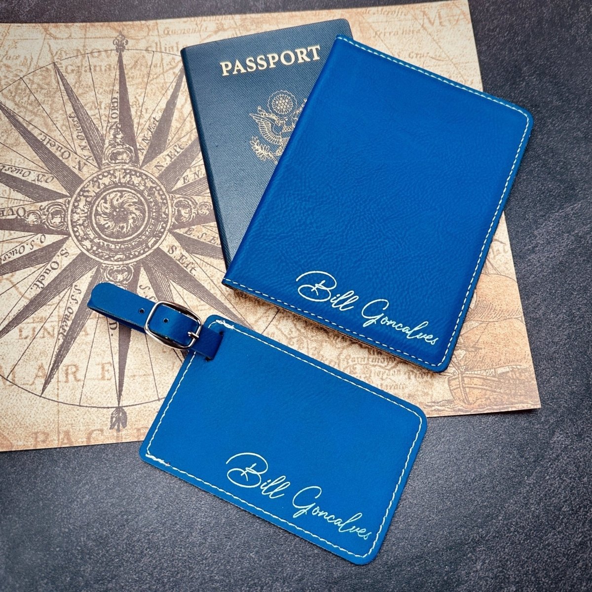 Personalized travel set with custom luggage tag and passport cover