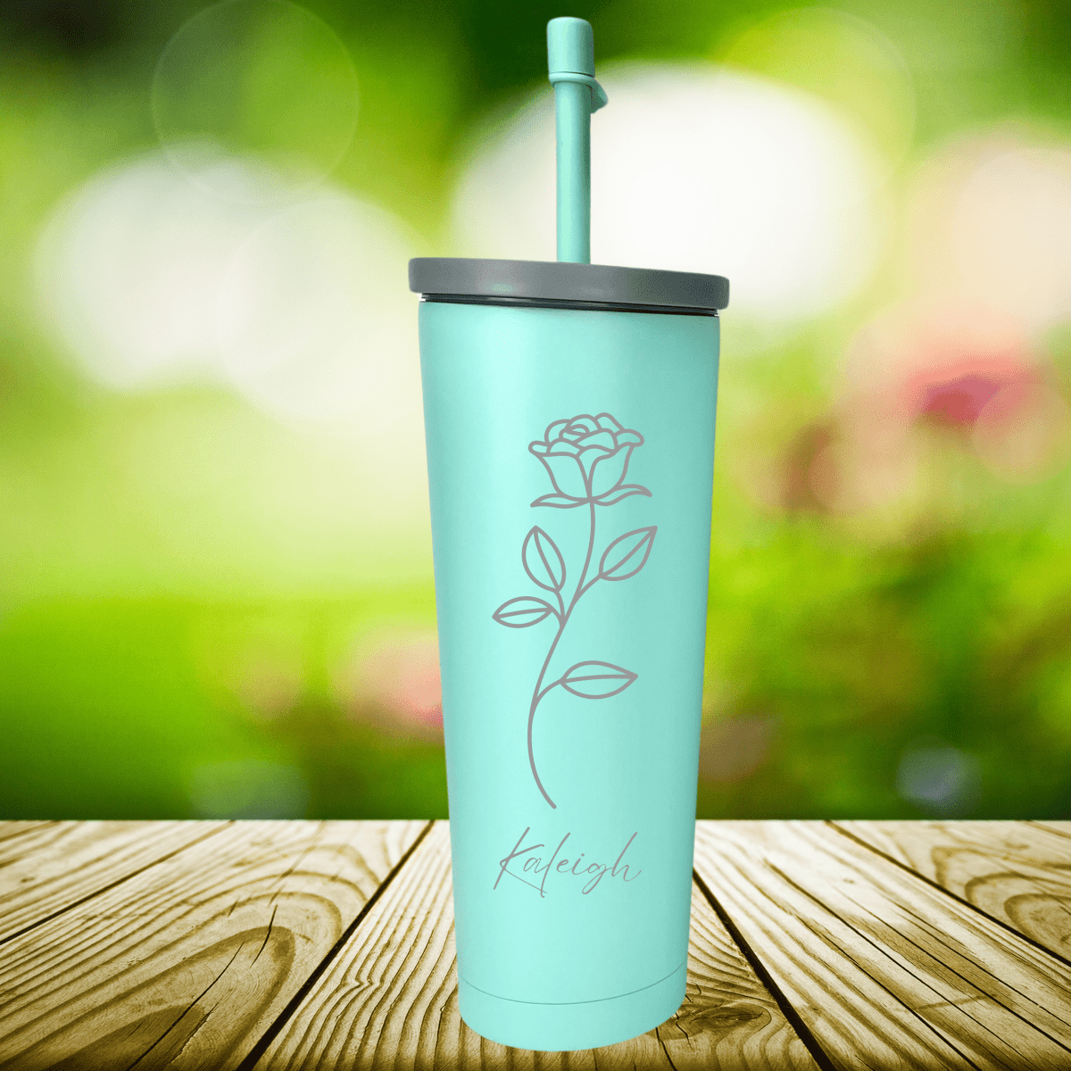 Personalized Birth Flower Bliss Skinny Tumbler for her, Customized Gifts for Women by Groovy Girl Gifts