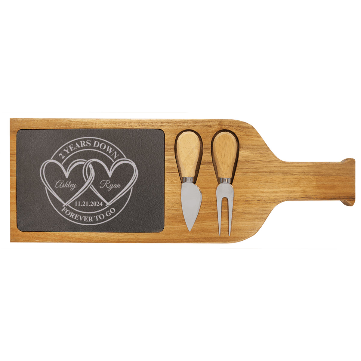 Personalized Entwined Hearts Anniversary Wood Slate Serving Tray With Handle for her, Customized Gifts for Women by Groovy Girl Gifts