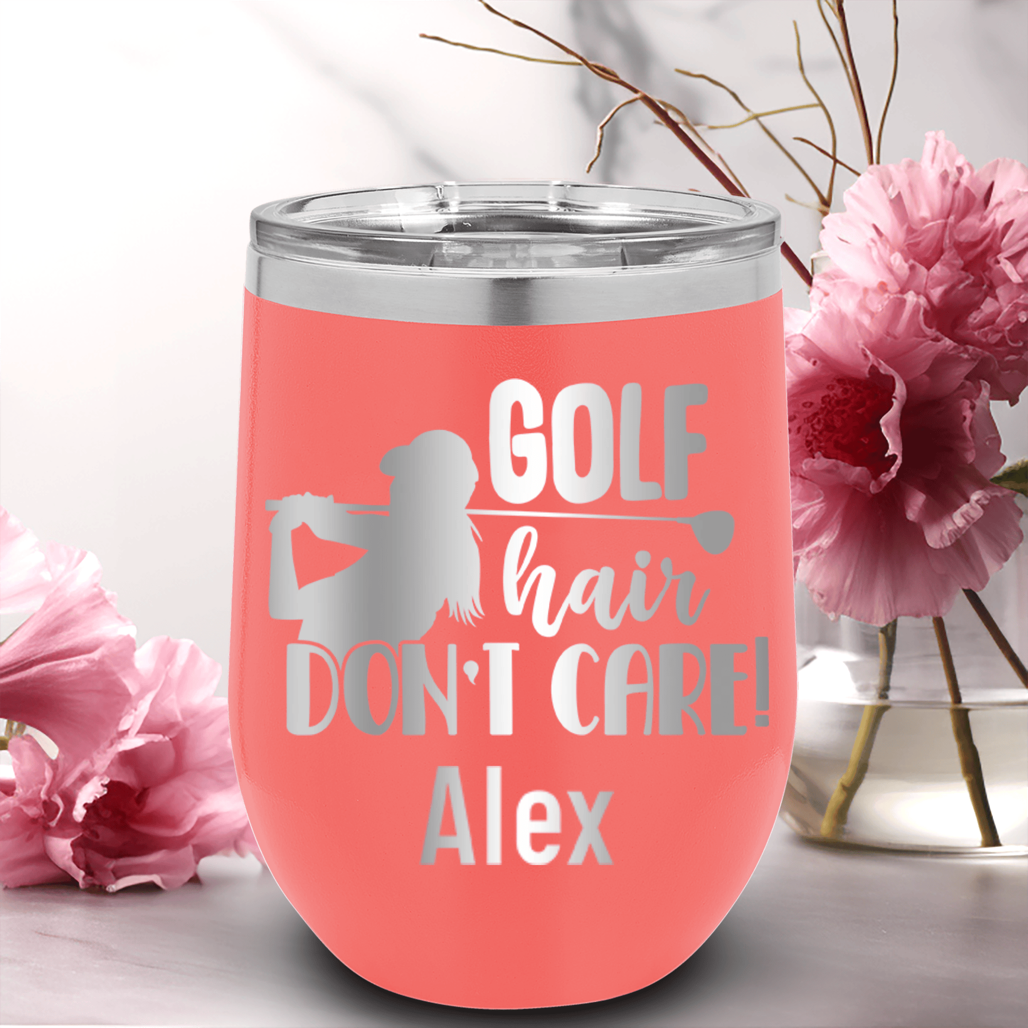 Salmon Golf Gifts For Her Wine Tumbler With Golf Hair Dont Care Design